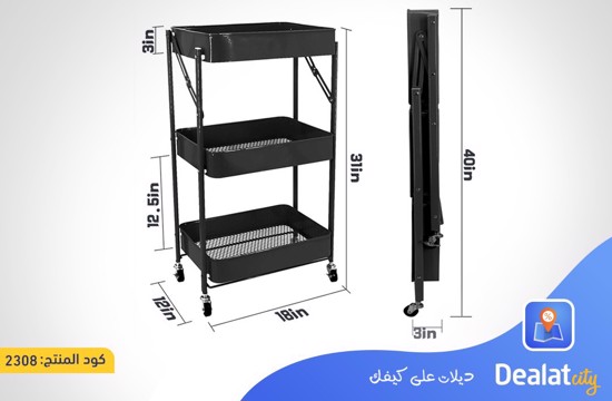 Foldable 3-Tier Metal Utility Rolling Cart - DealatCity Store