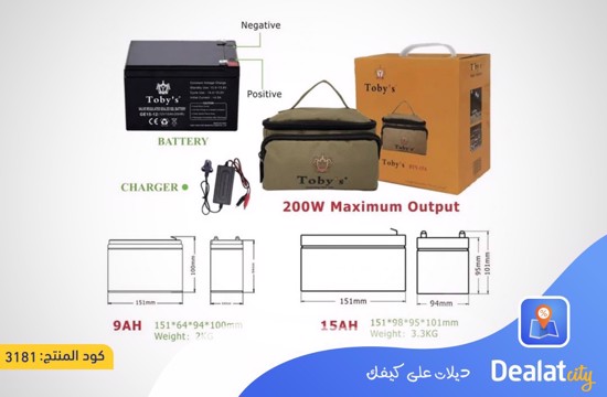 Toby's Camping Battery 15A Rechargeable Model BTY-15A - DealatCity Store