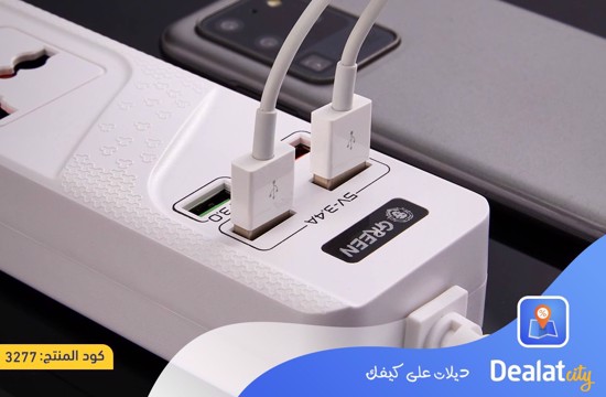 Green 4 AC 4 USB 3.4A QC3.0 Multiport Smart Power Socket 3000W - DealatCity Store