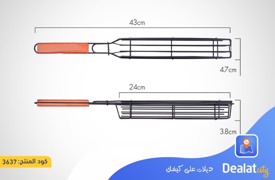 Portable Stainless Barbecue Grill Basket with Wooden Handle - dealatcity store