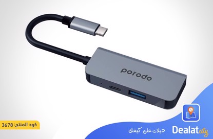 Porodo 3 in 1 Aluminum USB-C Hub - dealatcity store