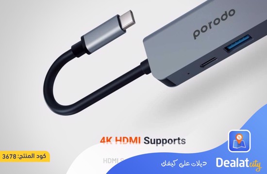 Porodo 3 in 1 Aluminum USB-C Hub - dealatcity store