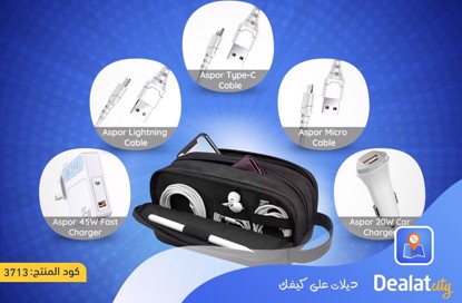 WIWU Salem Pouch + 3 Aspor Cables + Fast Charger - dealatcity store