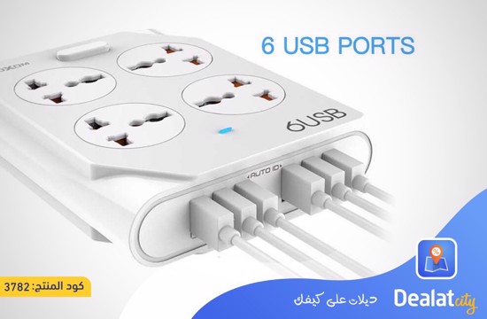 MOXOM KH-63 4 Socket 6 USB Port Intelligent Power Wall Charger - dealatcity store