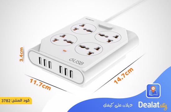 MOXOM KH-63 4 Socket 6 USB Port Intelligent Power Wall Charger - dealatcity store