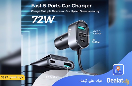 JOYROOM 5 Multi-port QC3.0+PD Fast Car Charger - dealatcity store