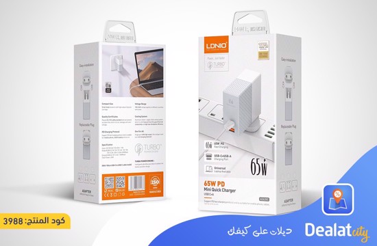 LDNIO A2620C 65W PD & QC 3.0 USB Type-C (2 Ports) High Power Charger Adapter - dealatcity store