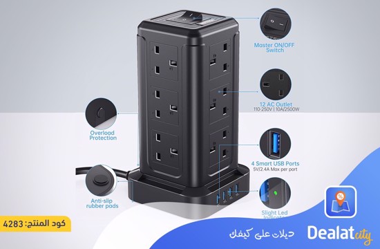 Power Strip Surge Protector Tower with 12 Outlets 4 USB Ports - dealatcity store