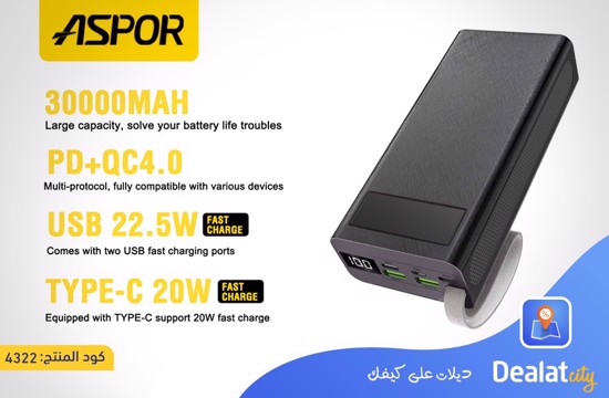 ASPOR A306 30000mAh Big Capacity Power Bank - dealatcity store