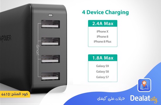 RAVPower RP-PC023 40W 4-Port USB Charger - dealatcity store