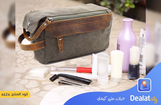 Unisex High-Quality Leather Canvas Toiletry Organizer Bag - dealatcity store