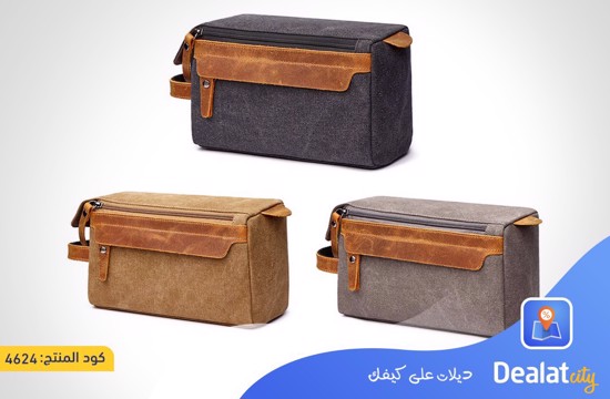 Unisex High-Quality Leather Canvas Toiletry Organizer Bag - dealatcity store