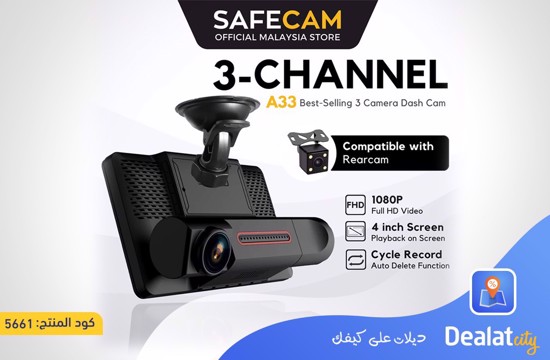 SAFECAM A33 Camera Dash Cam 1080P Triple Lens - dealatcity store