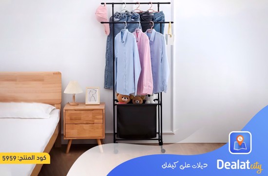 Double Metal Clothes Hanging Rack with Storage Bag  - dealatcity store