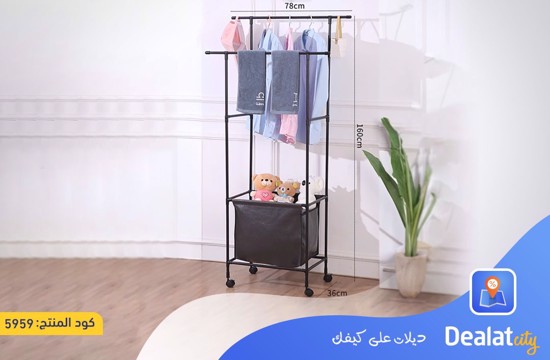 Double Metal Clothes Hanging Rack with Storage Bag  - dealatcity store