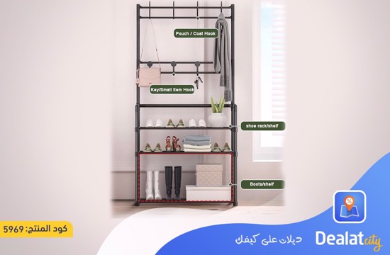 Multifunctional 3-Shelf Shoe Organizer Rack with 8 Hooks - dealatcity store