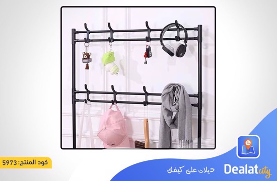 Clothes Organizer Stand with 4 Shoe Racks, 8 Hanging Hooks and Wheels for Easy Movement