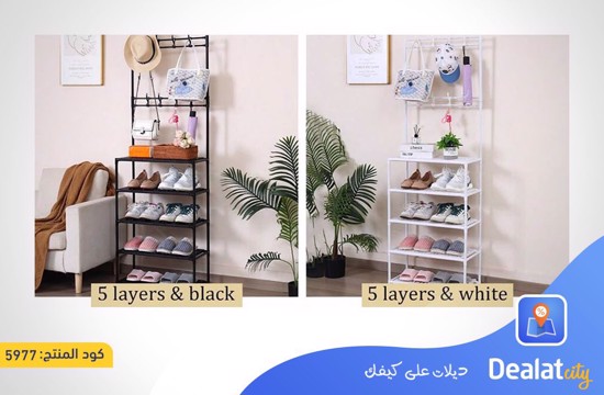 Multifunctional Shoe Organizer Rack with 5 Shelves and 8 Hooks  Waterproof