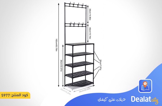 Multifunctional Shoe Organizer Rack with 5 Shelves and 8 Hooks  Waterproof