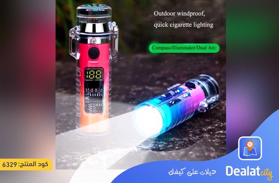 Transparent Double Arc Rechargeable Electric Lighter with Flashlight Compass and LED Display Windproof and Waterproof