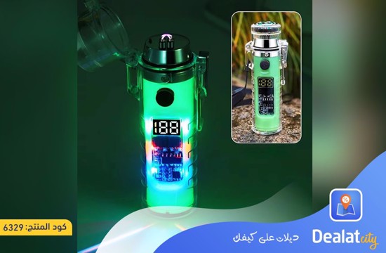 Transparent Double Arc Rechargeable Electric Lighter with Flashlight Compass and LED Display Windproof and Waterproof