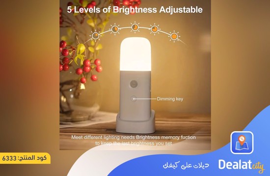 Portable LED Night Light with Motion Sensor and USB Rechargeable with Adjustable Levels